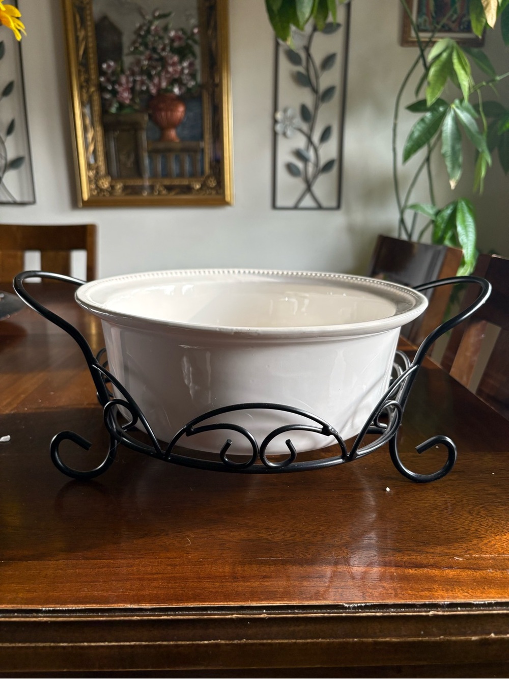 White Ceramic Baker with Lid and Stand.